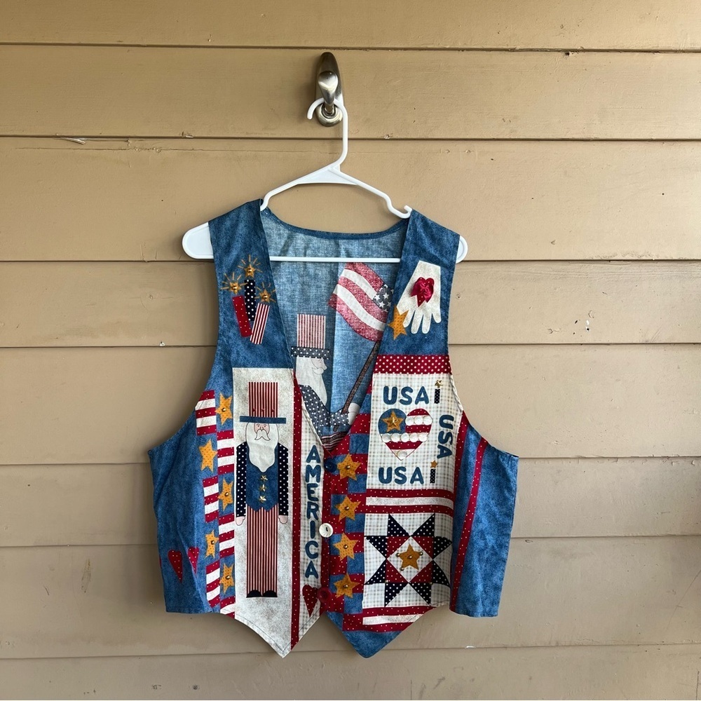 Vintage Folk Art USA Americana patriotic Uncle Sam Vest 4th Of July SIZE XL